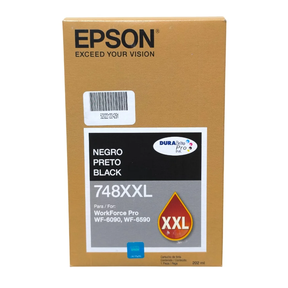 Tinta Epson T748XXL120-AL [748XXL] (202 ml) Color Negro, Para Impresoras Epson WorkForce Pro WF-6090 / WF-6590, Rendimiento 10,000 Páginas.