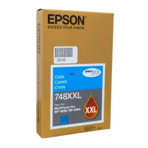 Tinta Epson T748XXL220-AL [748XXL] (69 ml) Color Cyan, Para Impresoras Epson WorkForce Pro WF-6090 / WF-6590, Rendimiento 7.000 Páginas.