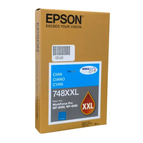 Tinta Epson T748XXL220-AL [748XXL] (69 ml) Color Cyan, Para Impresoras Epson WorkForce Pro WF-6090 / WF-6590, Rendimiento 7.000 Páginas.