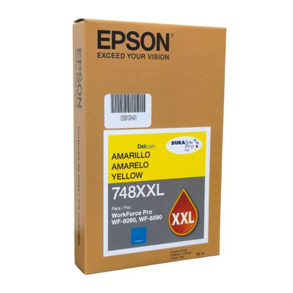 Tinta Epson T748XXL420-AL [748XXL] (69 ml) Color Amarillo, Para Impresoras Epson WorkForce Pro WF-6090 / WF-6590, Rendimiento 7.000 Páginas.