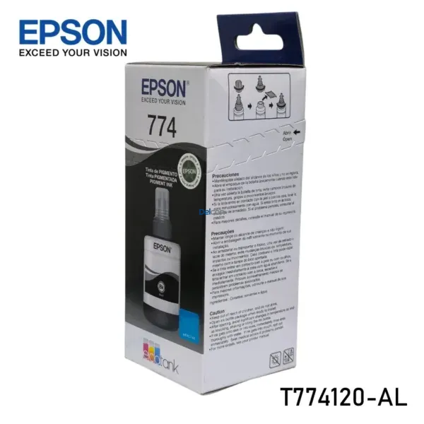 Tinta Epson T774120-AL [774] Negro, Para Impresoras Epson EcoTank L606 / L655 / L656 / L1455 / WorkForce M100 / M105 / M200 / M205, Rendimiento 6.000 Páginas.