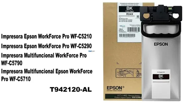 Tinta Epson T942120-AL [R04X] Color Negro, Para Impresoras Epson WorkForce Pro WF-C5210 / WF-C5290 / WF-C5710 / WF-C5790, Rendimiento 10.000 Páginas.