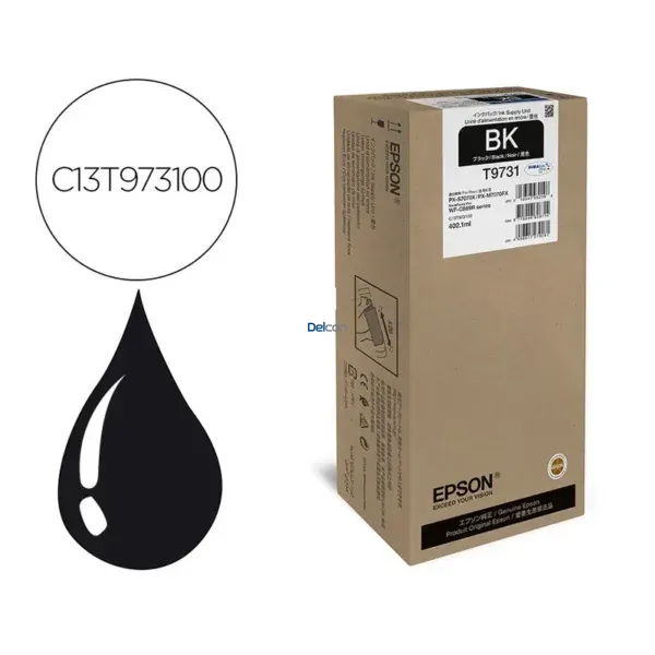 Bolsa De Tinta Epson T973100 [T9731] Color Negro, Para Impresoras Epson WorkForce Pro WF-C869R / PX-S7070X / PX-M7070FX, Rendimiento 22.500 Páginas.