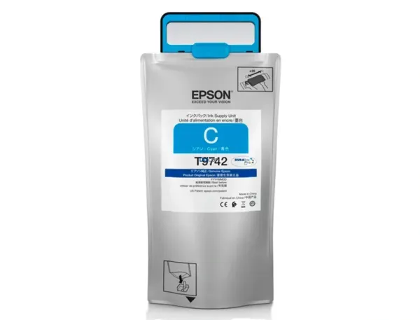 Bolsa De Tinta Epson T973200 [T9732] Color Cyan, Para Impresoras Epson WorkForce Pro WF-C869R / PX-S7070X / PX-M7070FX, Rendimiento 22.000 Páginas.