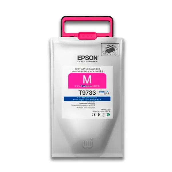 Bolsa De Tinta Epson T973300 [T9733] Color Magenta, Para Impresoras Epson WorkForce Pro WF-C869R / PX-S7070X / PX-M7070FX, Rendimiento 22.000 Páginas.