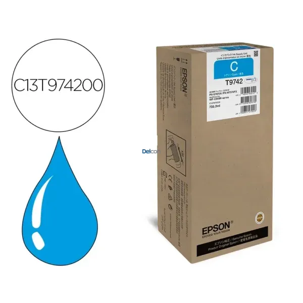 Bolsa De Tinta Epson T974200 [T9742] Color Cyan, Para Impresoras Epson WorkForce Pro WF-C869R / PX-S7070X / PX-M7070FX, Rendimiento 84.000 Páginas.