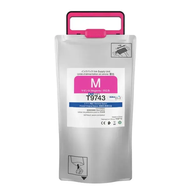 Bolsa De Tinta Epson T974300 [T9743] Color Magenta, Para Impresoras Epson WorkForce Pro WF-C869R / PX-S7070X / PX-M7070FX, Rendimiento 84.000 Páginas.