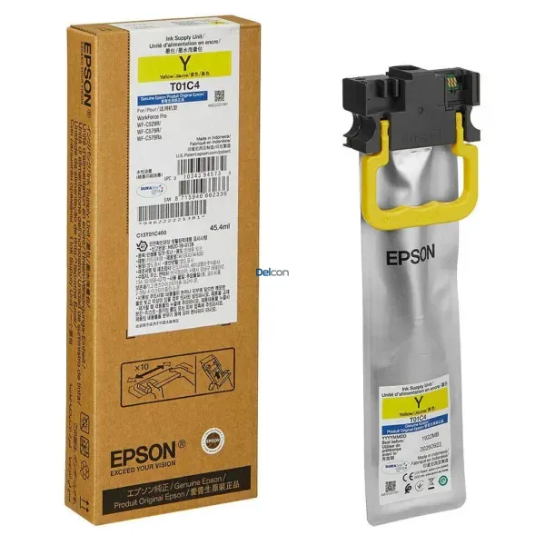 tinta-epson-workforce-pro-wf-c529r-c579r-t01c400-color-amarillo-original Bolsa De Tinta Epson T01C400 (T01C4) Color Amarillo, Para Impresoras Epson WorkForce Pro WF-C529R / WF-C579R Series, Rendimiento 5.000 Páginas.