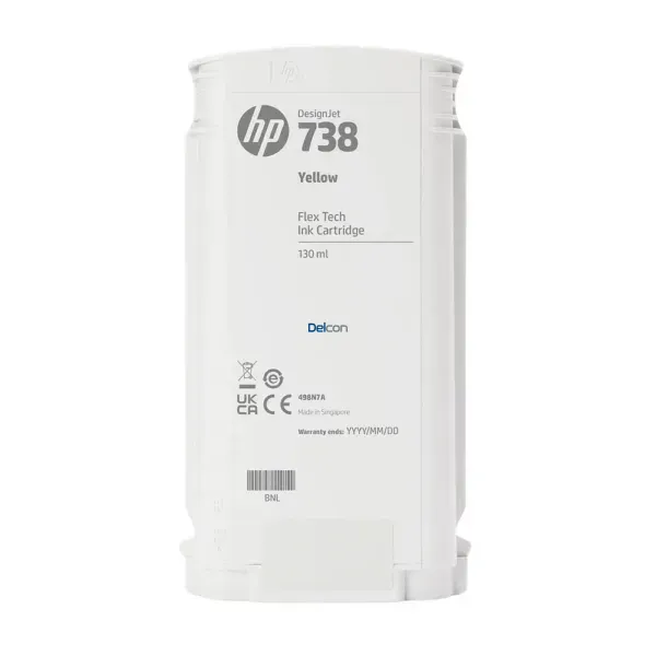 Cartucho De Tinta Hp 498N7A (738) Color Amarillo, Para Impresora e Plotter Multifunción Hp DesignJet T850 / T950 MFP Series, Contenido 130 Mililitros.