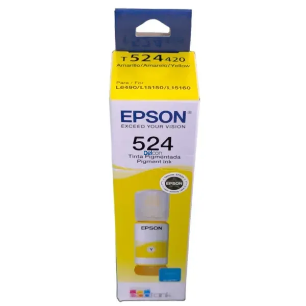 Botella De Tinta Epson T524420-AL [T524] Color Amarillo, Compatible Con Impresoras Epson EcoTank L15150 / L15160, Rendimiento 6.000 Páginas.