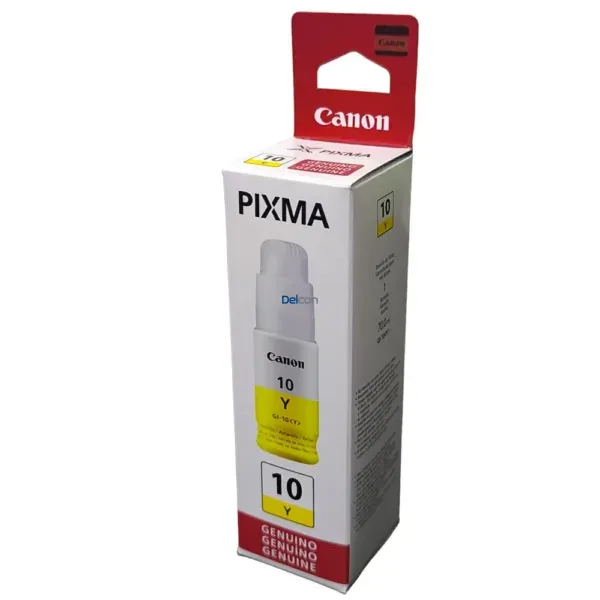 Botella De Tinta Canon GI-10 Amarillo, Para Impresoras Canon Pixma G6010 / G6011 / G7010 / GM2010 / GM2011, Rendimiento 7.700 Páginas.