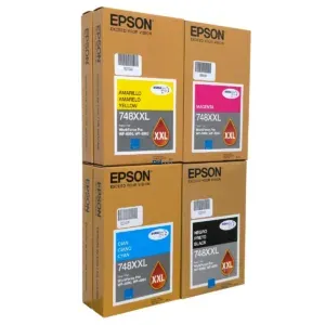 Pack De Tintas Epson T748XXL [748XXL] Color Negro Cyan Magenta Amarillo, Para Impresoras Epson WorkForce Pro WF-6090 / WF-6599 (Juego Completo)
