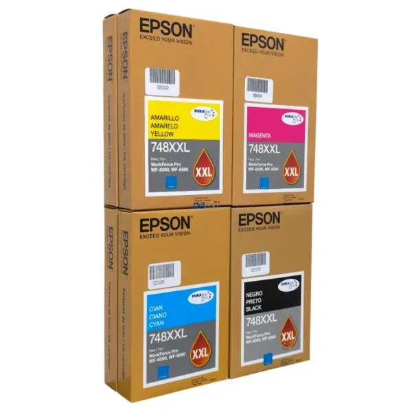 Pack De Tintas Epson T748XXL [748XXL] Color Negro Cyan Magenta Amarillo, Para Impresoras Epson WorkForce Pro WF-6090 / WF-6599 (Juego Completo)