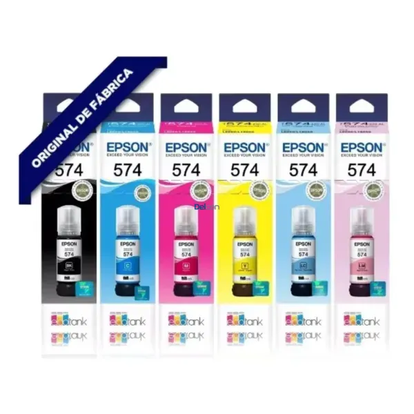 Botellas De Tinta Epson 574 EcoTank L8050 / L18050 Color Negro / Cyan / Magenta / Amarillo / Cian Claro / Claro Magenta