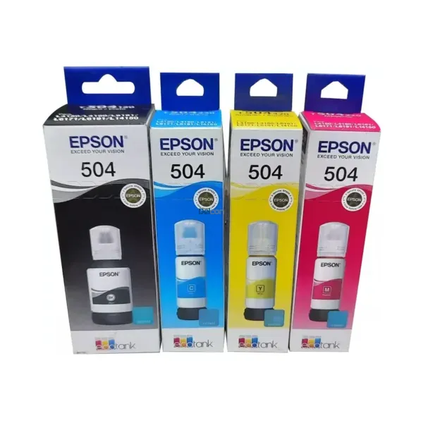 Pack De Tintas Epson T504 Color Negro Cyan Magenta Amarillo, Compatible Con Impresoras Epson Ecotank L4150 / L4160 / L4260 / L6270/ L14150, (Juego Completo)