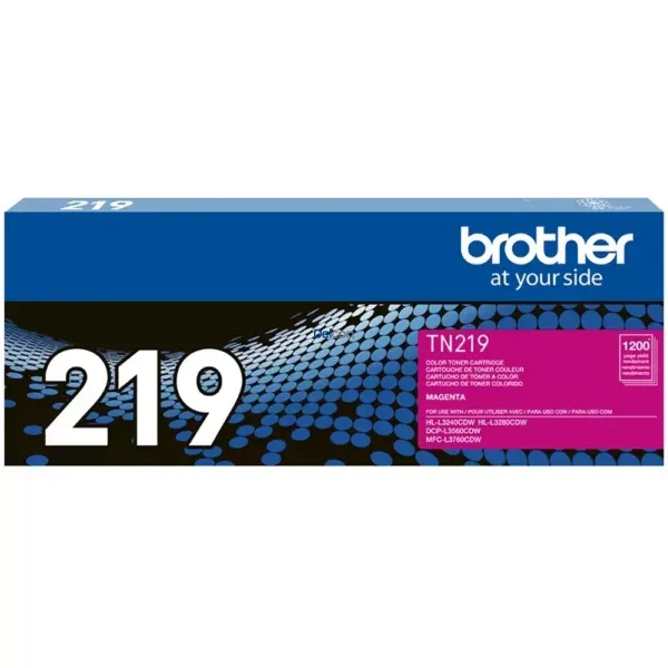 Cartucho De Toner Brother TN219M Color Magenta, Para Impresoras Brother HL-L3280CDW / DCP-L3560CDW / MFC-L3760CDW, Rendimiento 1.200 Páginas.