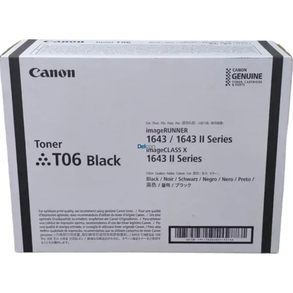 Tóner Canon T06 Black [3526C001AA] Para Impresoras Canon imageRUNNER 1643i II / 1643iF II / 1643P / 1643 Series. Rendimiento 20.500 Páginas.
