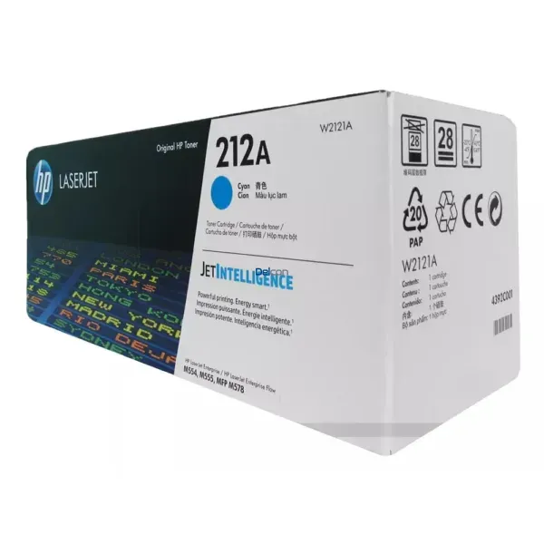 Toner Hp W2121A [212A] Cyan, Para Impresoras Hp Color Laserjet Enterprise Flow MFP M554dn / M555dn / M555x / M578c / M578dn, Rendimiento 4.500 Páginas.
