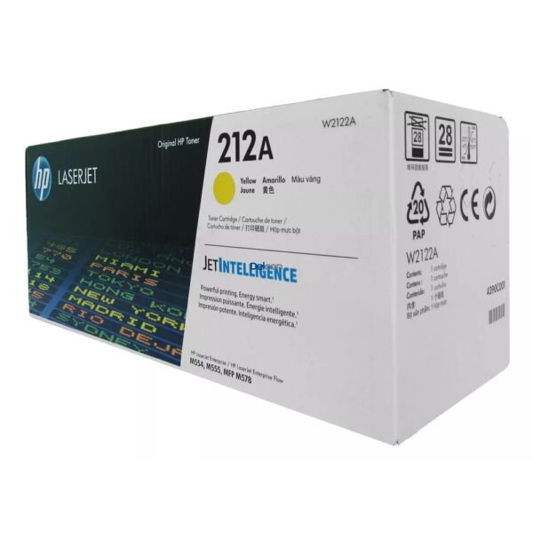 Toner Hp W2122A [212A] Amarillo, Para Impresoras Hp Color Laserjet Enterprise Flow MFP M554dn / M555dn / M555x / M578c / M578dn, Rendimiento 4.500 Páginas.