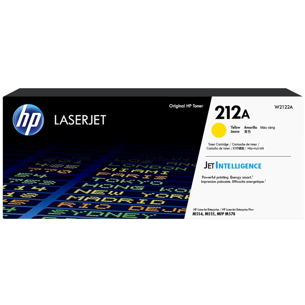 Toner Hp W2122A [212A] Amarillo, Para Impresoras Hp Color Laserjet Enterprise Flow MFP M554dn / M555dn / M555x / M578c / M578dn, Rendimiento 4.500 Páginas.