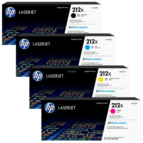 Juego De Toner Hp 212X [W2120X | W2121X | W2122X | W2123X] Para Hp M554dn / M555dn / M555x / M578dn / M578c / M578f, Color Negro Cyan Amarillo Magenta.