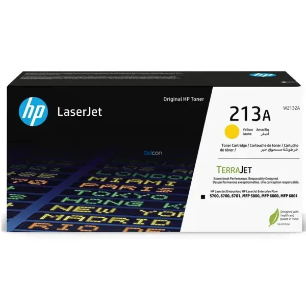 Toner Hp W2132A [213A] Amarillo, Para Impresoras Hp Color LaserJet Enterprise 5700dn / 6700dn / 6701dn / MFP 5800dn / 6800dn, Rendimiento 3.000 Páginas.