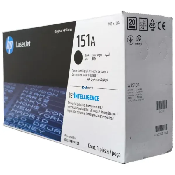 Tóner Hp W1510A 151A Black, Para Impresoras Hp LaserJet Pro 4003dw / MFP Pro 4103dw / 4103fdn / 4103fdw. Rendimiento 3.050 Páginas.