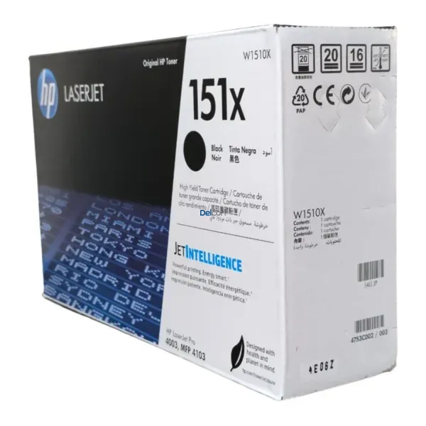Tóner Hp W1510X 151X Black, Para Impresoras Hp LaserJet Pro 4003dw / MFP Pro 4103dw / 4103fdn / 4103fdw. Rendimiento 9.700 Páginas.