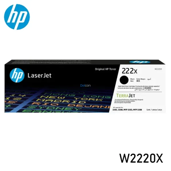 Tóner Hp W2220X 222X Black, Para Impresoras Hp LaserJet Pro 3203dw / 3204dw / MFP 3303fdw / 3288dw / 3388fdw / 3388sdw, Rendimiento 3.200 Páginas.