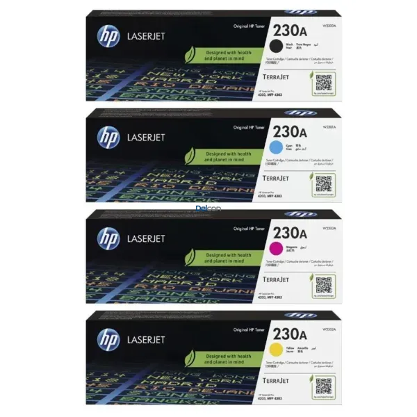 Toner Hp 230A [W2300A] [W2301A] [W2302A] [W2303A] Para Impresoras HP Color LaserJet Pro 4203dw / MFP 4303fdw, Color Negro Cyan Magenta Amarillo.
