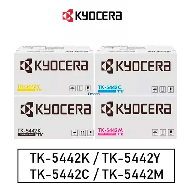 Juego De Toner Kyocera TK-5442 Color Negro Cyan Magenta Amarillo, Para Impresoras Kyocera Ecosys MA2100cfx / MA2100cwfx / PA2100cx / PA2100cwx.