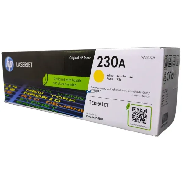 toner-para-hp-laserjet-pro-4203dw-mfp 4303fdw-w2302a-230a-color-amarillo-original Toner Hp W2302A 230A Color Amarillo, Compatible Con Impresoras HP Color LaserJet Pro 4203dw / Pro MFP 4303fdw. Rendimiento 1.800 Páginas.