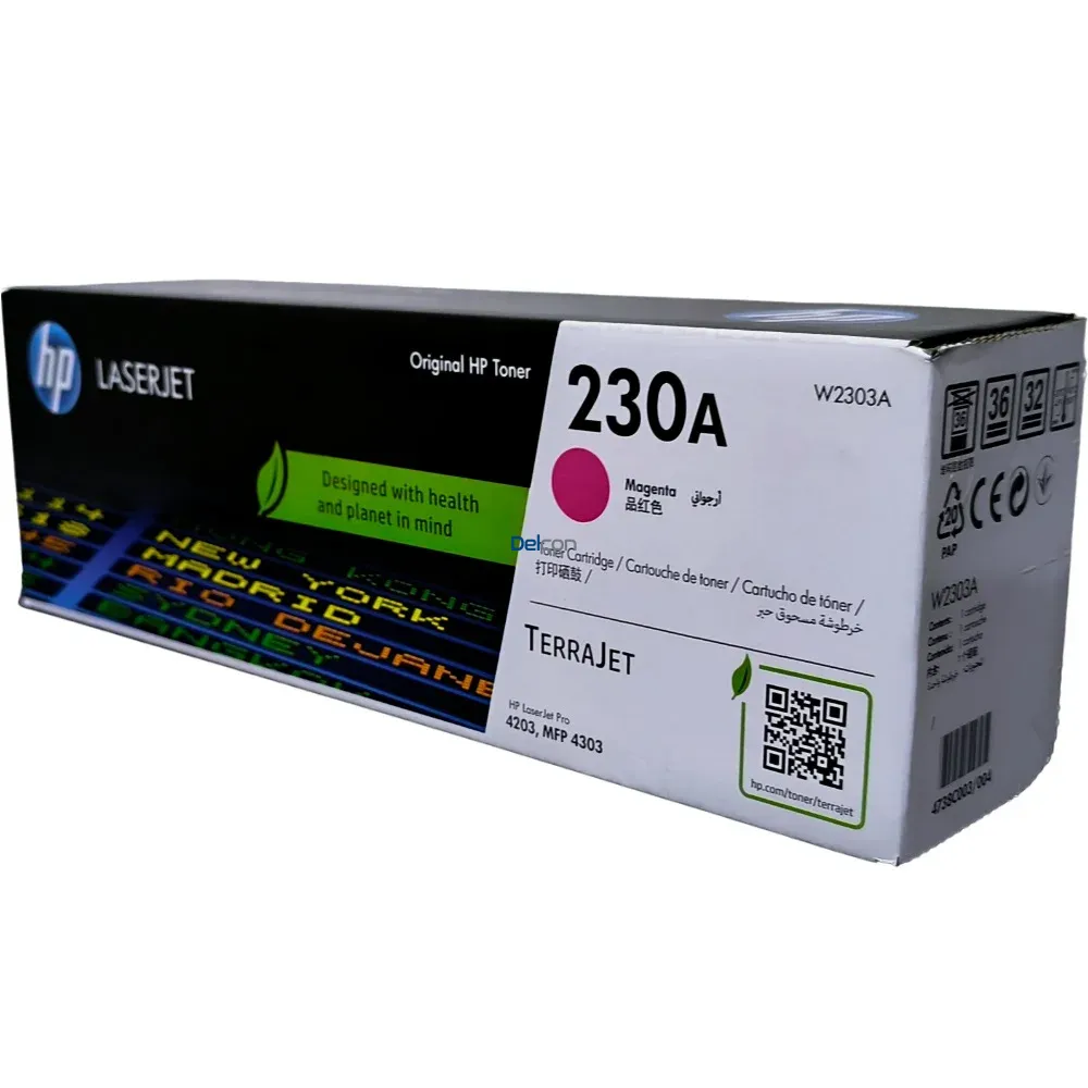 Toner Hp W2303A 230A Color Magenta, Compatible Con Impresoras HP Color LaserJet Pro 4203dw / Pro MFP 4303fdw. Rendimiento 1.800 Páginas.