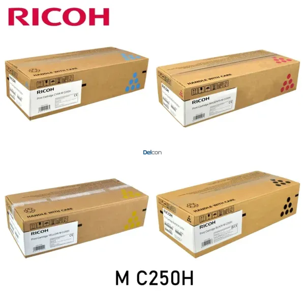 Pack Toner Ricoh M C250H Color Negro Cyan Magenta Amarillo, Para Impresoras Ricoh M C250FW / M C250FWB / M C251FW / P C301W / P C311W (Juego Completo)
